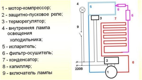 Struktura kompresorové chladničky