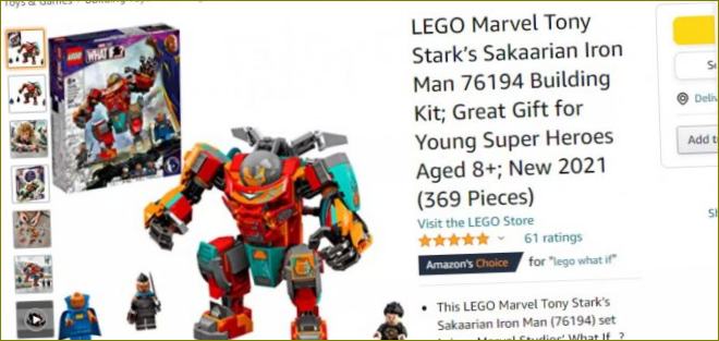 Stavebnice Iron Man od Lego Marvel na Amazonu s dopravou z Ameriky do Moskvy a Petrohradu od prodejce 