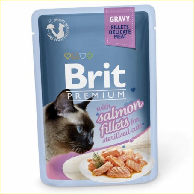 Brit Premium pro kastrované kočky: kousky lososového filé v omáčce