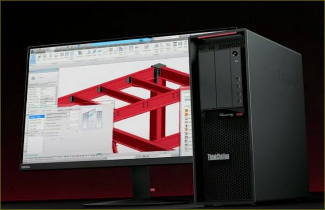 Pracovní stanice Lenovo ThinkStation vedle monitoru