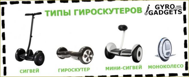 Typy gyroskůtrů, segwayů a monokolek