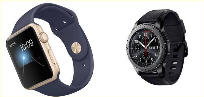 Apple Watch Sport 42 mm se sportovním řemínkem a chytré hodinky Samsung Gear S3 Frontier